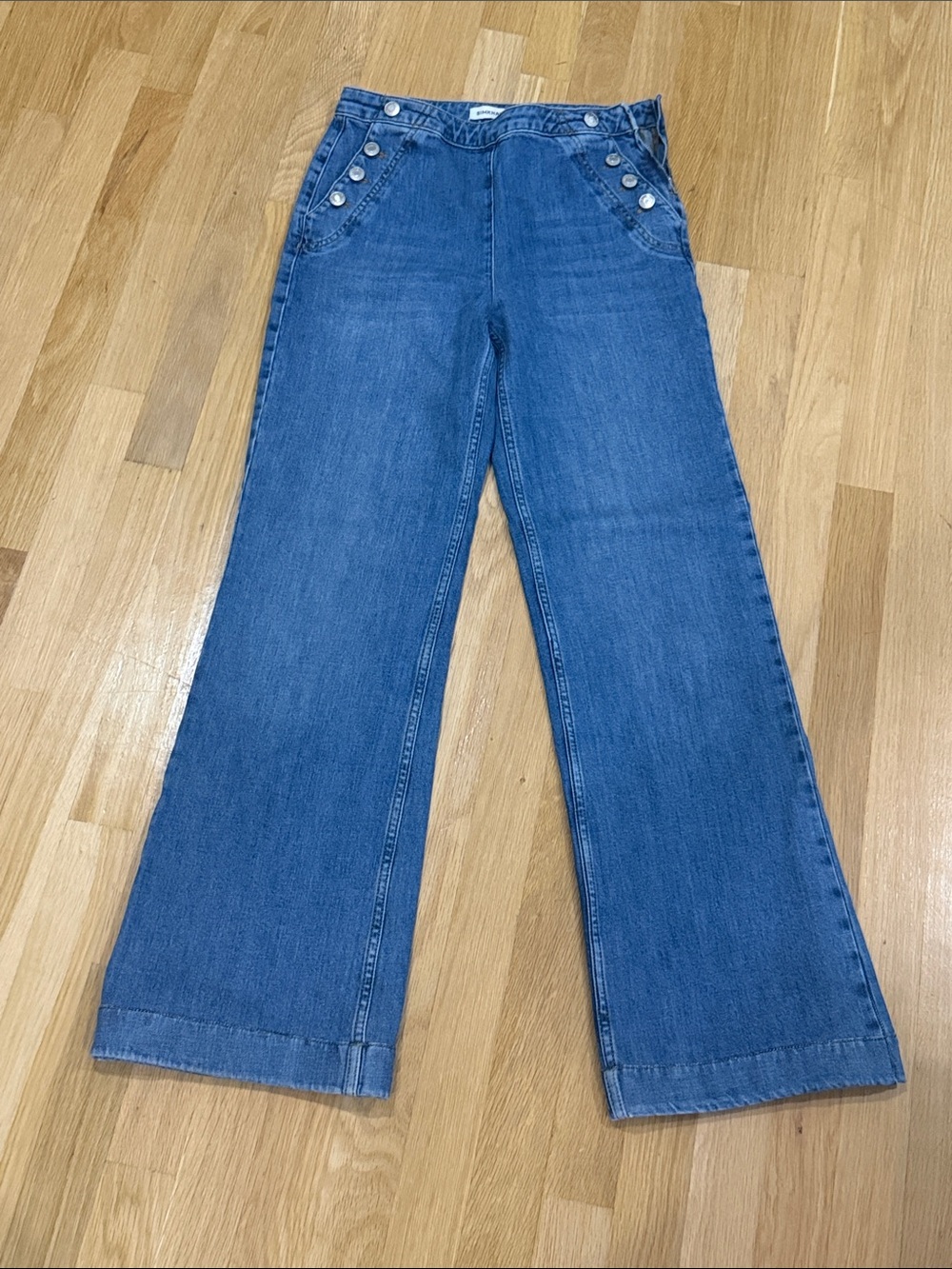 Simkhai Button-Trim Wide-Leg Jeans in Blue
